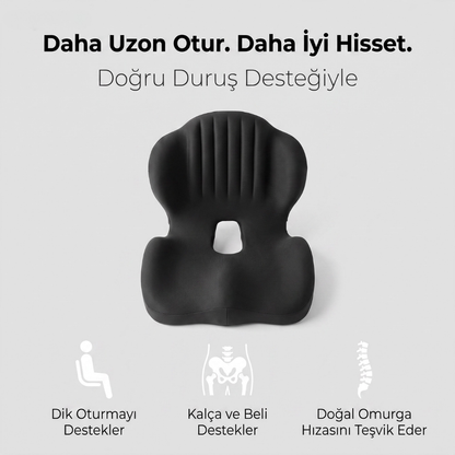 Pillowen Ergonomik Ofis ve Araç Oturma Yastığı Visko Ortopedik Sırt Destek Minderi