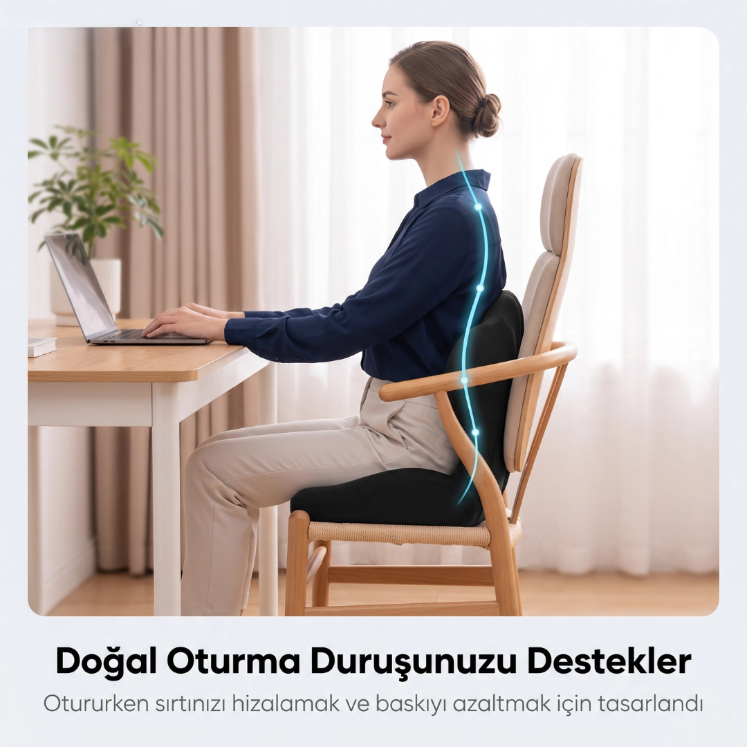 Pillowen Ergonomik Ofis ve Araç Oturma Yastığı Visko Ortopedik Sırt Destek Minderi