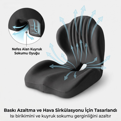 Pillowen Ergonomik Ofis ve Araç Oturma Yastığı Visko Ortopedik Sırt Destek Minderi