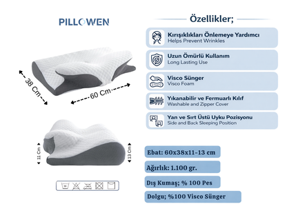 Pillowen Ergonomik Boyun Destek Yastığı | Boyun Ağrısı,Cilt Dostu Uyku Deneyimi